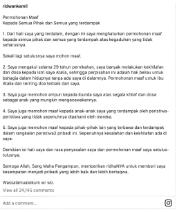 Ridwan Kamil Akui Khilaf, Sampaikan Permintaan Maaf Usai Digugat Cerai Atalia
