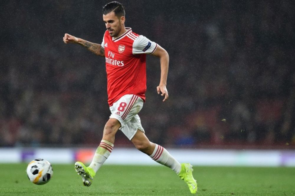 BERKELANA: Gelandang Arsenal Dani Ceballos yang menjadi pemain pinjaman dari Real Madrid. (AFP/GLYN KIRK)