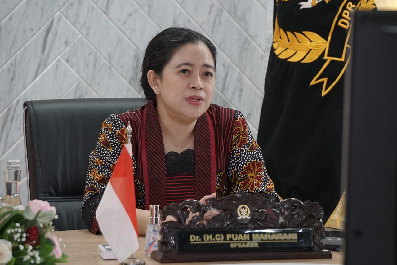 Ketua DPR RI Puan Maharani di acara Inter-Parliamentary Union 5th World Conference of Speakers of Parliament yang berlangsung secara virtual, Kamis (20/8). ist