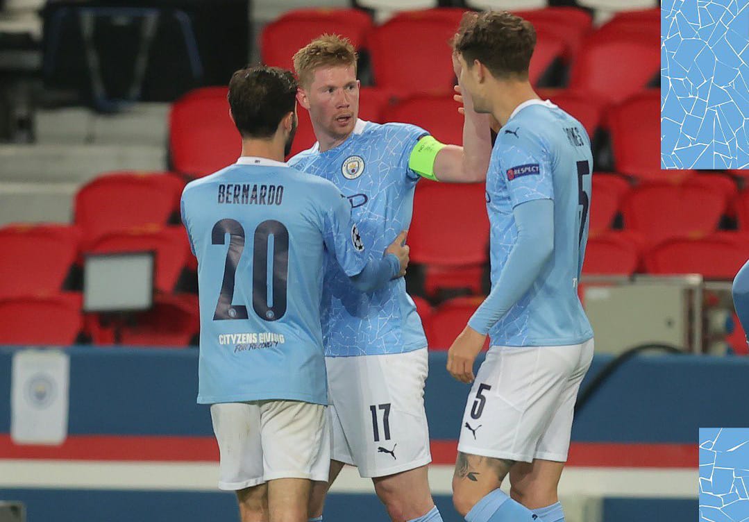 Para pemain City merayakan gol ke gawang PSG. IG Manchester City.