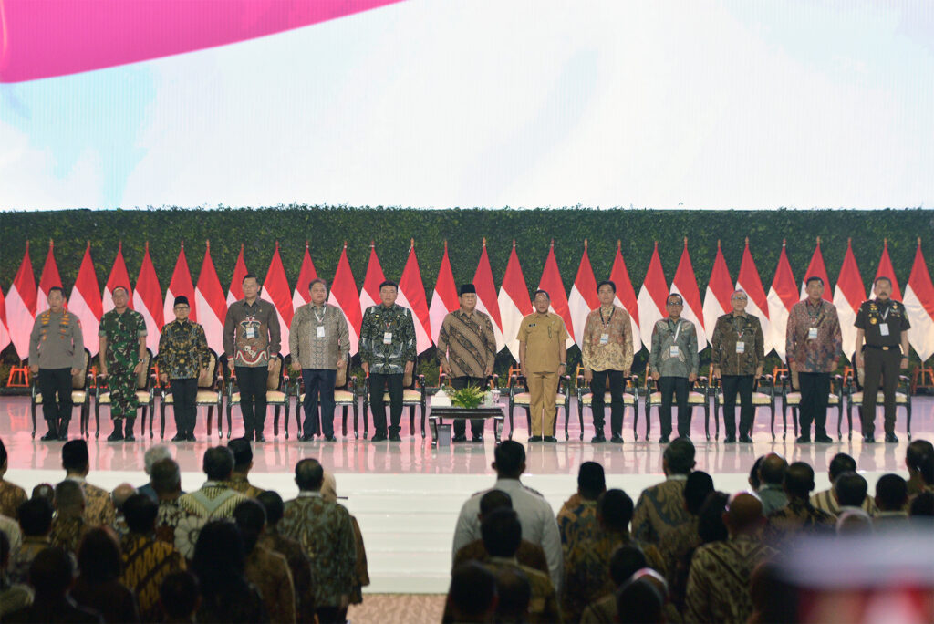 Presiden Prabowo Subianto membuka Rapat Koordinasi Nasional (Rakornas) Pemerintah Pusat dan Pemerintah Daerah Tahun 2024 yang digelar di Sentul International Convention Center (SICC), Kabupaten Bogor, Provinsi Jawa Barat, Kamis (07/11/2024). (Foto: Seno)
