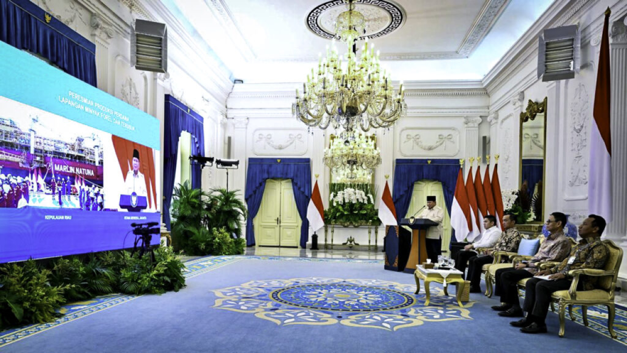 Presiden Prabowo Subianto meresmikan produksi perdana Lapangan Minyak Forel dan Terubuk yang berlokasi di Kepulauan Natuna, Provinsi Kepulauan Riau, pada Jumat, 16 Mei 2025. (Foto: BPMI Setpres)