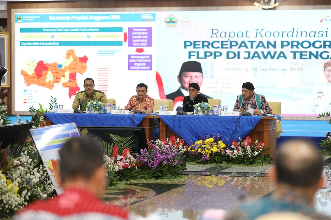 Pemerintah Provinsi Jawa Tengah menggelar rapat koordinasi percepatan Program Fasilitas Likuiditas Pembiayaan Perumahan (FLPP), sebagai bagian dari upaya mendukung target nasional 3 juta rumah