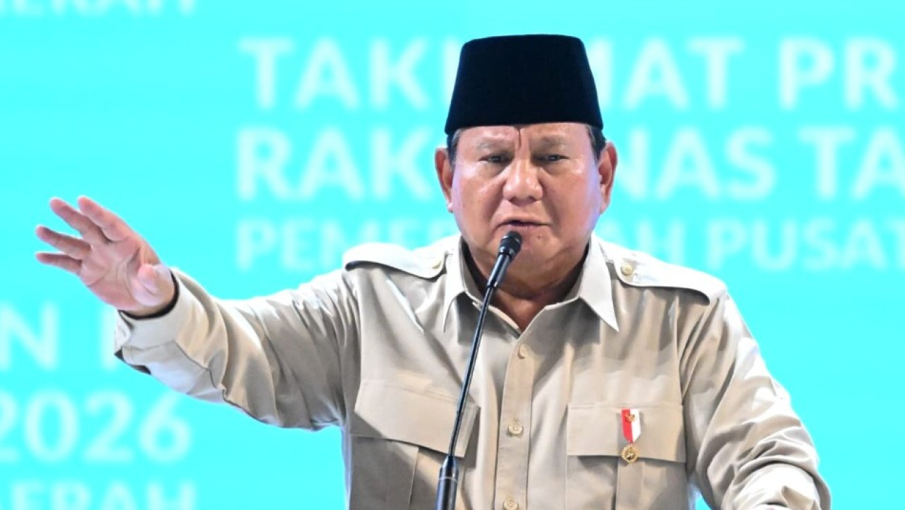 Presiden Prabowo Subianto secara resmi membuka Rapat Koordinasi Nasional (Rakornas) Pemerintah Pusat dan Daerah Tahun 2026 yang digelar di Sentul International Convention Center (SICC), Kabupaten Bogor, Provinsi Jawa Barat, pada Senin, 2 Februari 2026. Fo