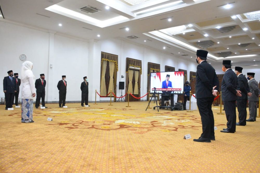 Upacara virtual Hari Lahir Pancasila di Gedung Negara Grahadi (Foto: ist)