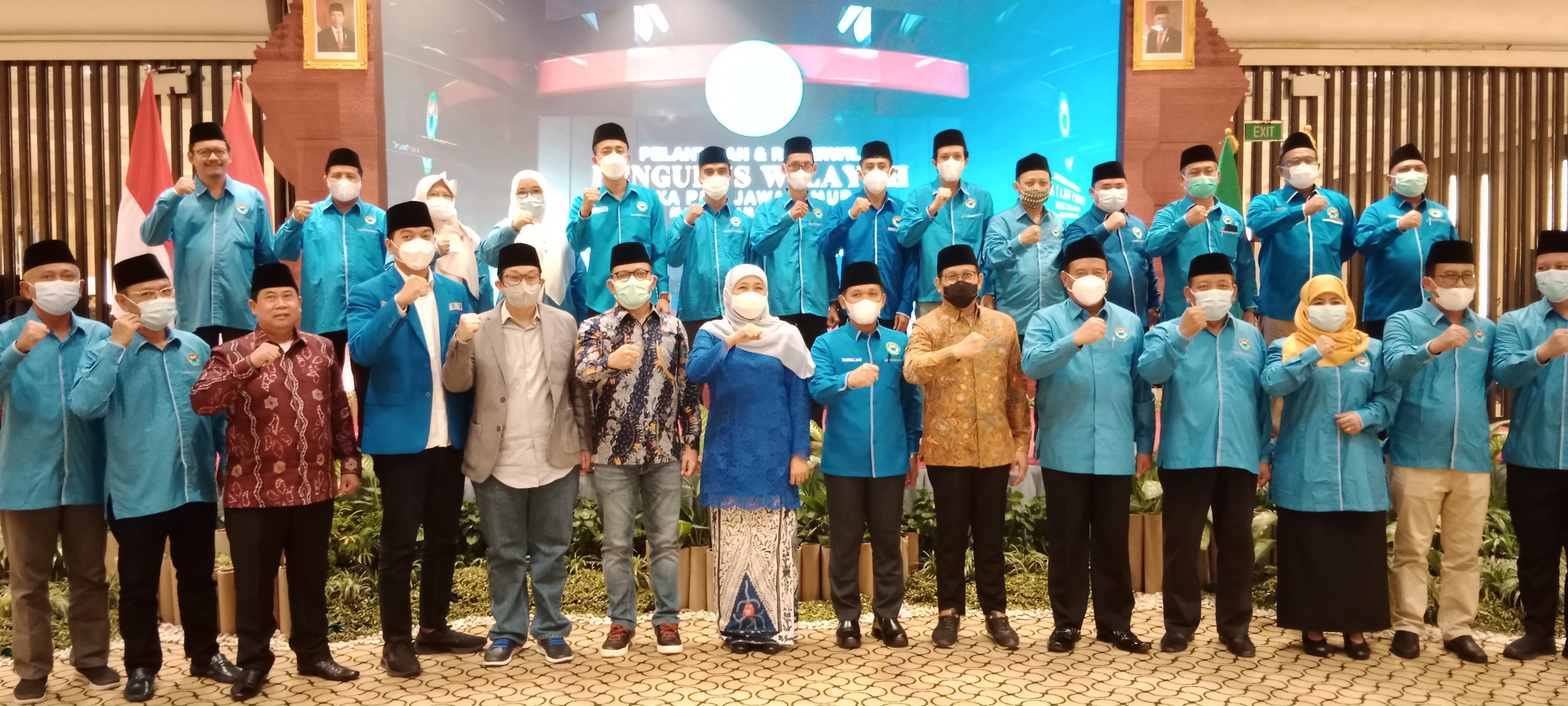 Gubernur Khofifah saat menghadiri acara pelantikan pengurus wilayah IKA PMII Jatim masa khidmat 2022-2027 di hotel Bumi Surabaya. Minggu (12/6).
