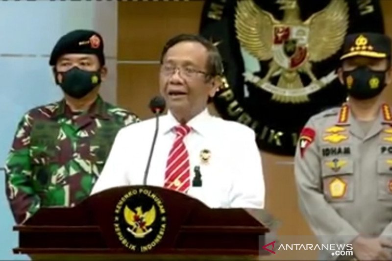 Menteri Koordinator bidang Politik, Hukum, dan HAM, Mahfud MD, saat memberikan keterangan pers di Kantor Kemenko Polhukam, Jakarta, Rabu (30-12-2020). ANTARA/HO-Humas Kementerian Koordinator bidang Politik, Hukum, dan HAM

