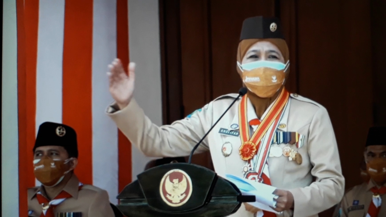Gubernur Jatim Khofifah Indar Parawansa sekaligus sebagai Ketua Majelis Pembimbing Daerah (Mabida) Pramuka Jatim