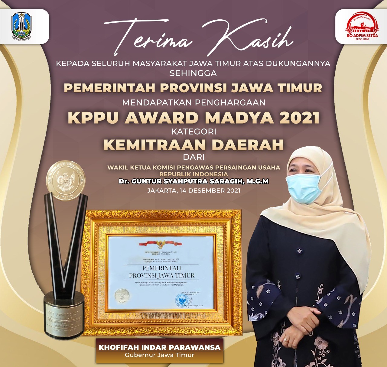 Jatim Sabet  Anugerah KPPU Award 2021 Dua Tahun Berturut-Turut