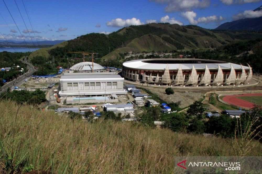 DITUNDA: Suasana Lokasi Venue Pon 2020 Papua, Kampung Harapan, Sentani, Jayapura, Papua, Kamis (16/4/2020). Menpora bersama Komisi X DPR sepakat menunda pelaksanaan PON XX Papua yang rencananya akan berlangsung pada 20 Oktober - 2 November 2020 karena per