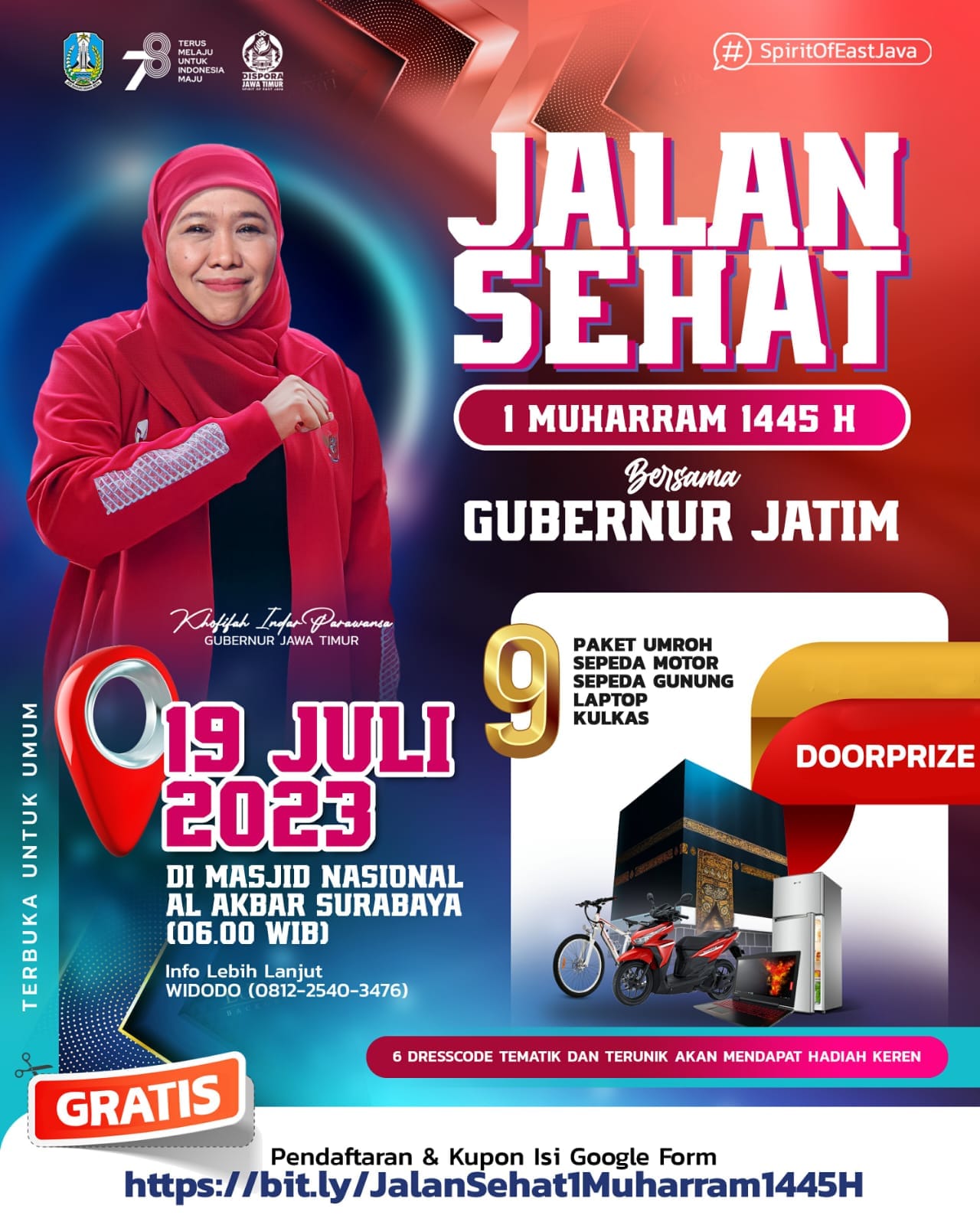 Jalan Sehat Menyambut 1 Muharram 1445 H Bersama Gubernur Khofifah
