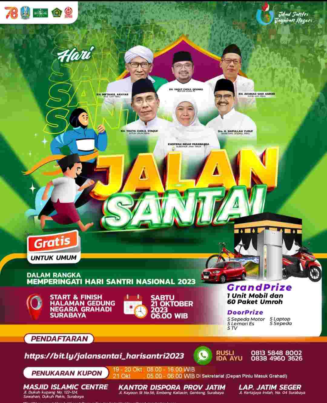 Jalan Sehat dalam rangka memperingati Hari Santri 2023 akan dilaksanakan pada Sabtu (21/10/2023) 