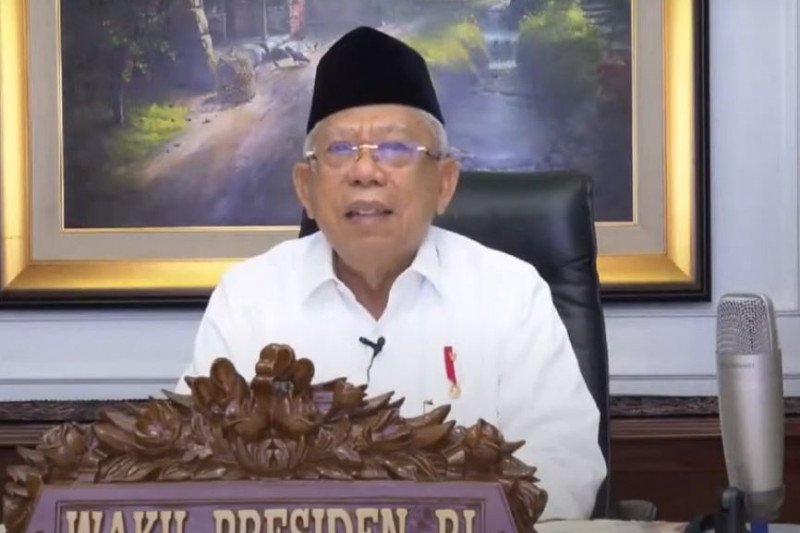 Wakil Presiden KH Ma'ruf Amin dalam konferensi daring bersama tokoh lintas agama yang dipantau dari Jakarta, Selasa (14/7/2020). (Badan Pengelola Masjid Istiqlal)
