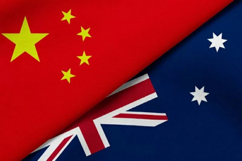 Ilustrasi Bendera China dan Australia. ant