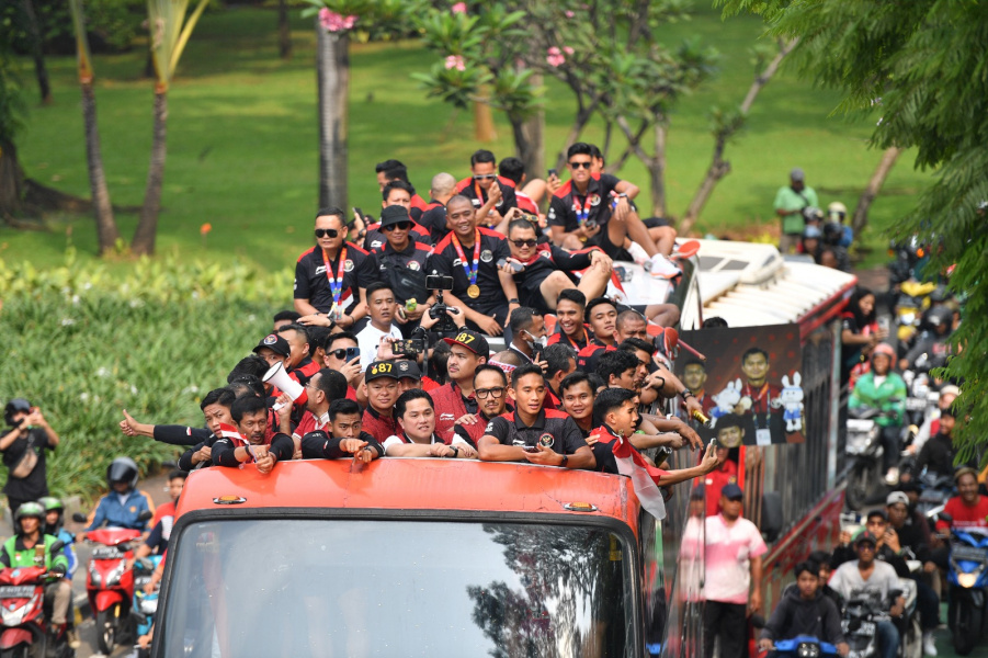perayaan kemenangan Timnas U-22 di Gelora Bung Karno (GBK), Jakarta, Jumat (19/5/2023)