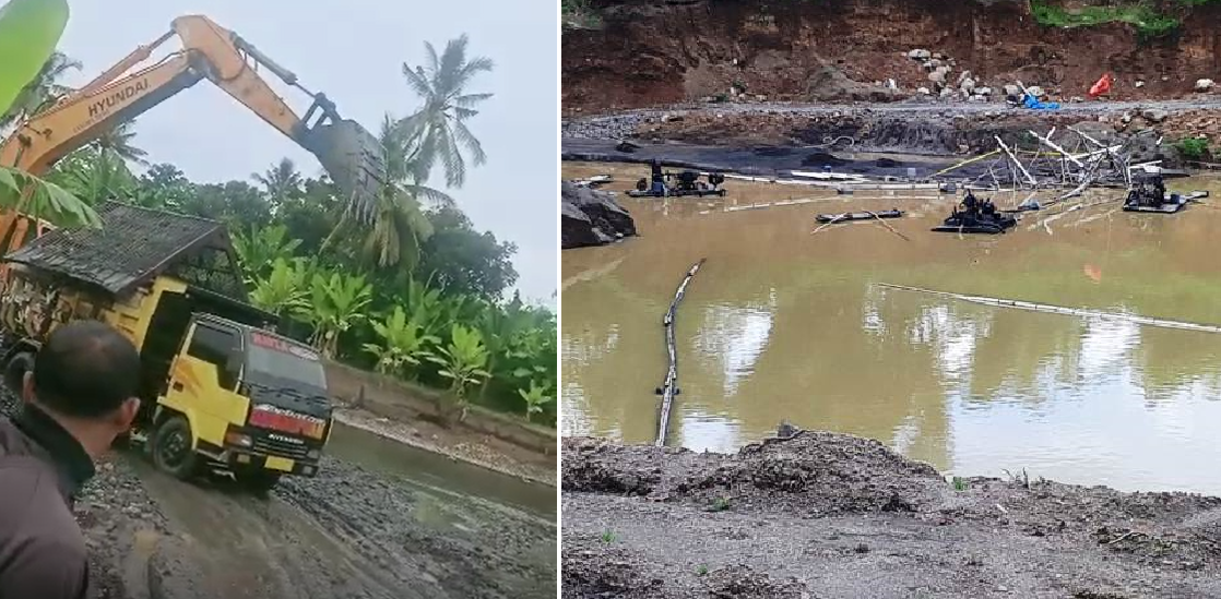Potret tambang galian C di Banyuwangi diduga tak berizin yang dibiarkan tetap beroperasi aparat setempat.